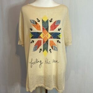 Lanvie Women Aztec Print Sweater One Size Linen Cotton Blend Lagenlook Boho EUC